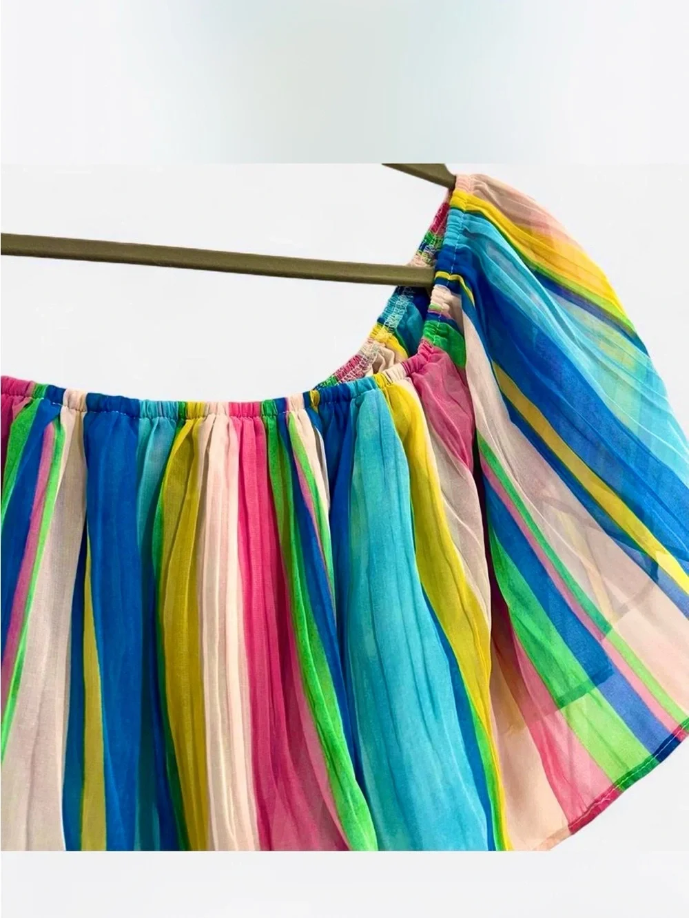 Lulus Gala Ready Multi Stripe Print Off-the-Shoulder Ruffle Midi Dress - Picture 8 of 12